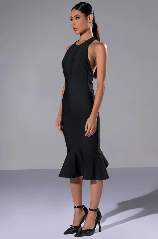 HEIRESS SLEEVELESS PEPLUM DRESS IN BLACK