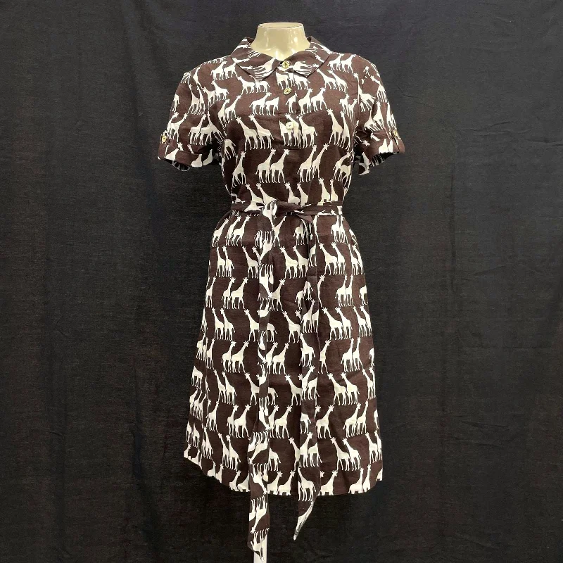 Wmns KATE SPADE Silver Lining 100% Linen Shell Quirky Giraffe Print Dress Sz L
