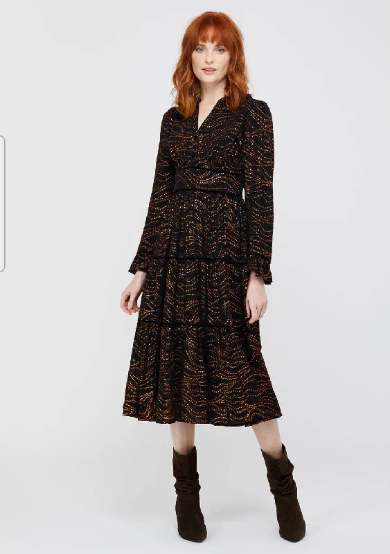 Monsoon Black & Tiny Gold Star Mara dress - size 14