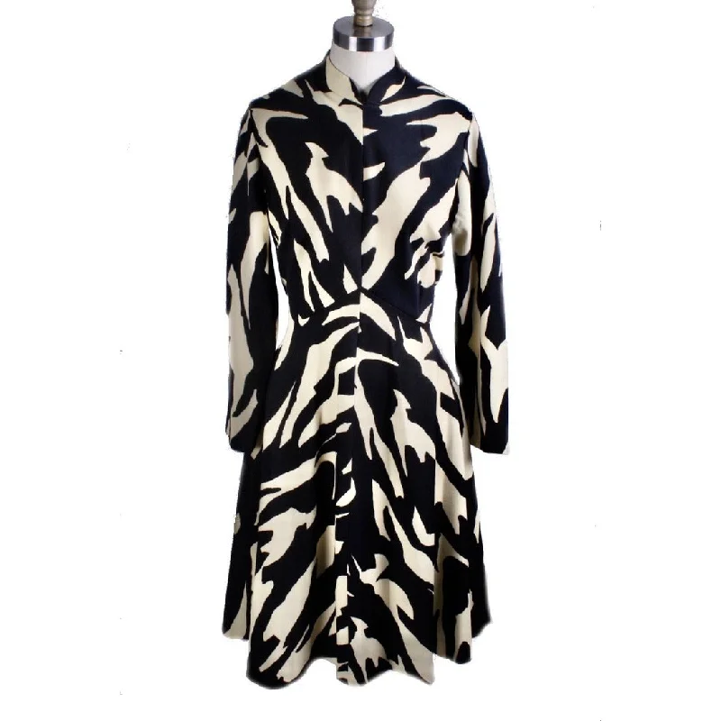 Vintage Knit Dress 1970s Poly Knit Dress Womens M/L Black/Ivory