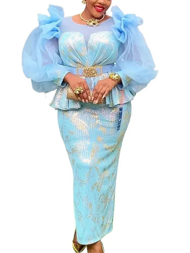 Plus-Size African Evening Dress – Sequin Dashiki Ankara Gown for Women, Elegant Party Outfit
