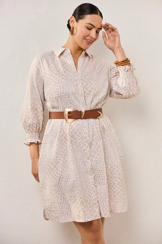 Abby Plus Linen Giraffe 3/4 Sleeve Dress