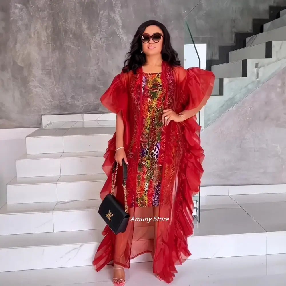 African Dresses for Women – Mesh Gauze Beach Cape with Printed Design