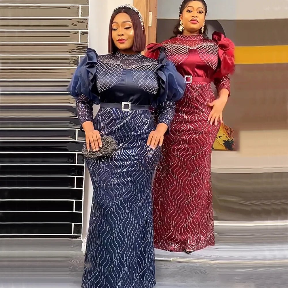 Plus Size African Sequin Evening Dress – Long Ankara Dashiki Gown