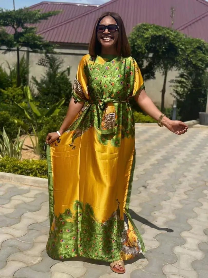 Elegant Plus-Size African Bohemian Silk Kaftan Dress – Loose-Fit Traditional Abaya