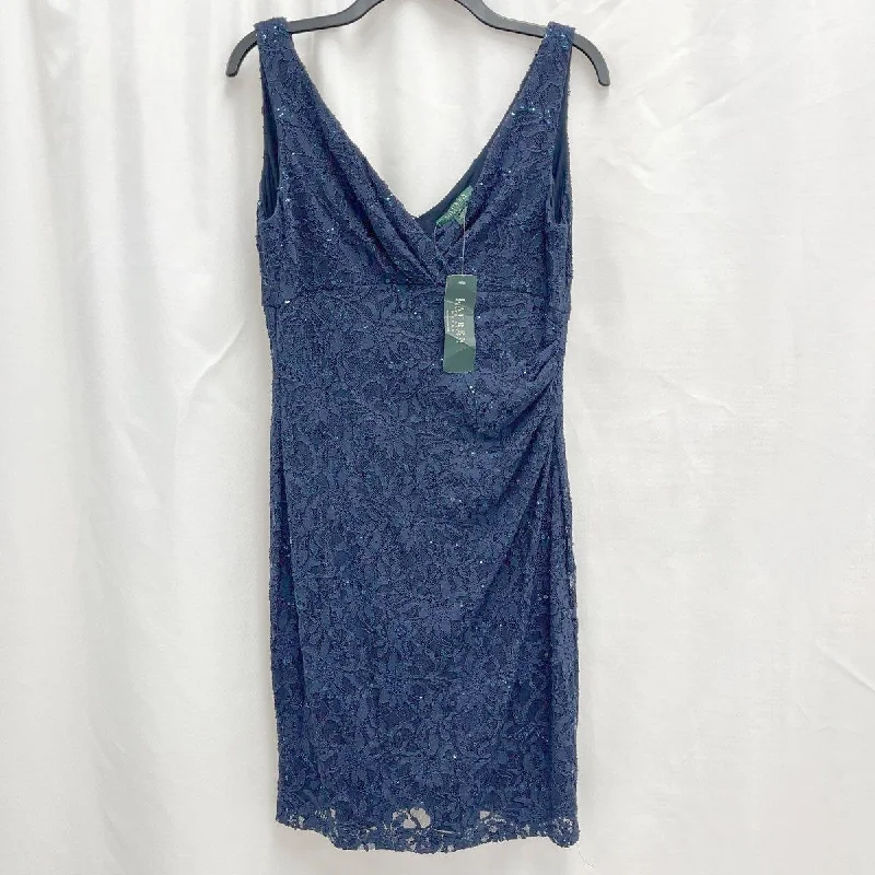NWT Wmns LAUREN Ralph Lauren Sequin Lace Sheath Dress Blue Stretch Sz12 MSRP$169