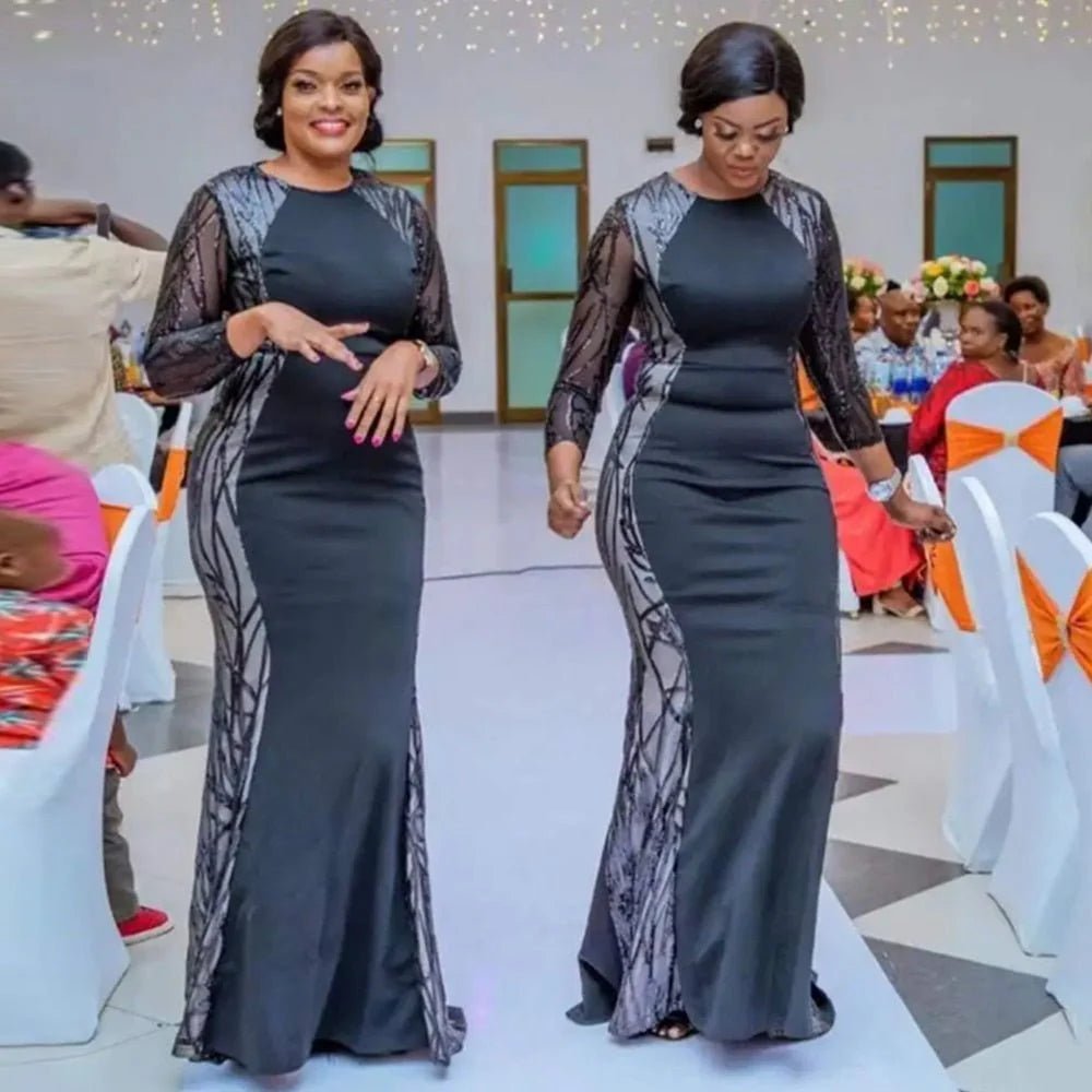 Glamorous Plus Size Sequin Evening Dress with Ankara Dashiki Accents