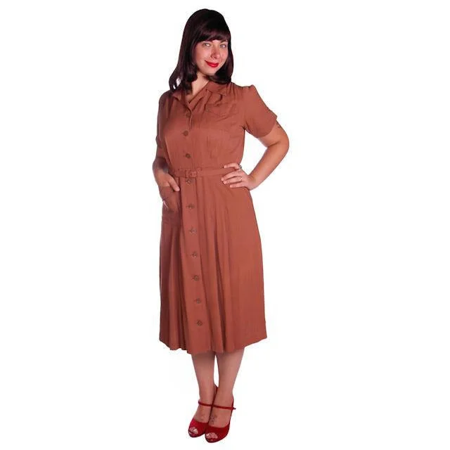 Vintage Brown Rayon Day Dress 1940s Activi-tee 40-31-40