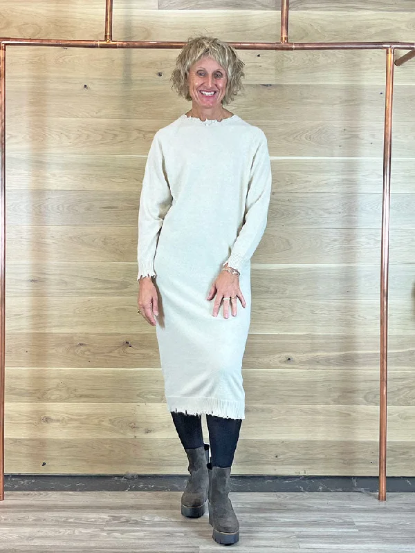 Ottod'Ame Cashmere Blend Long Dress Ecru