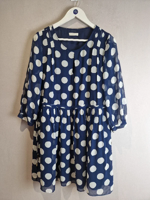 Whistles navy spotty chiffon dress - size 12