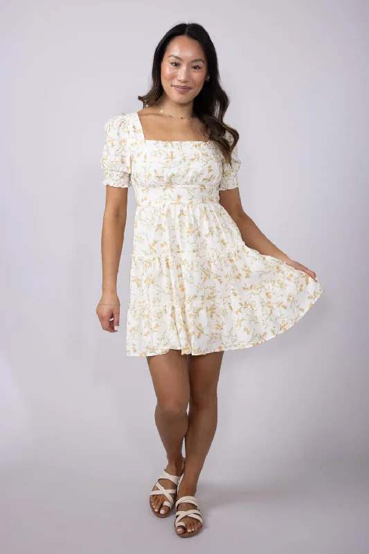 Floral Tiered Dress for Women in Ivory | CR2466B-IVORYMULTI