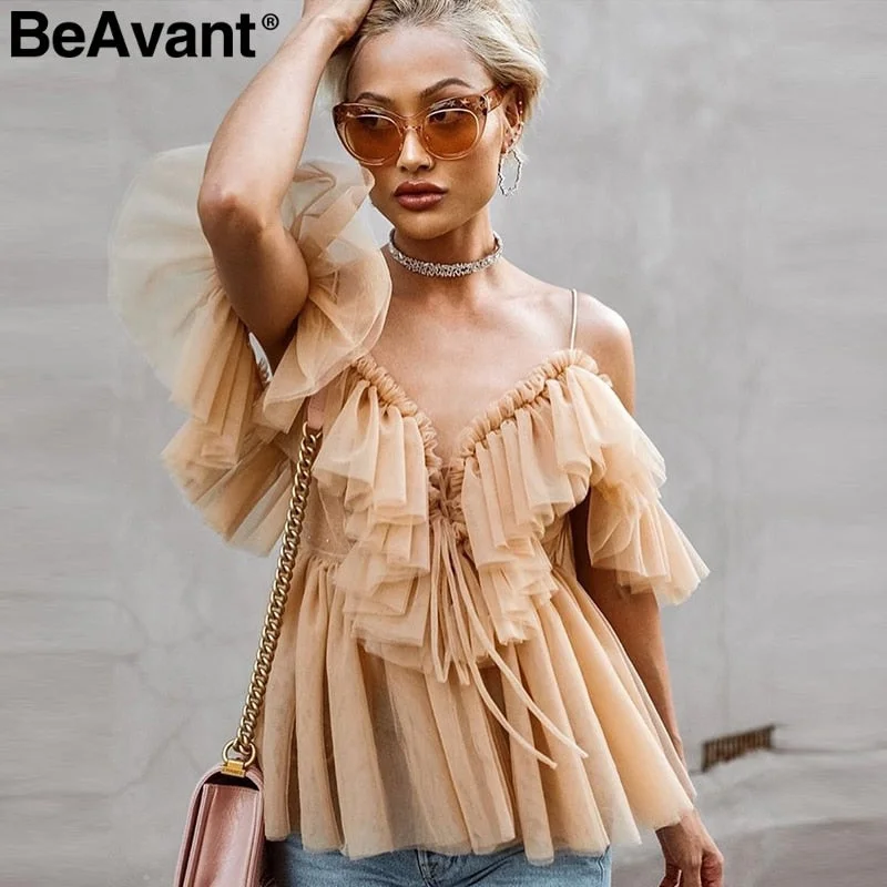 BeAvant Off shoulder Backless sexy peplum Vintage ruffle tops and blouses