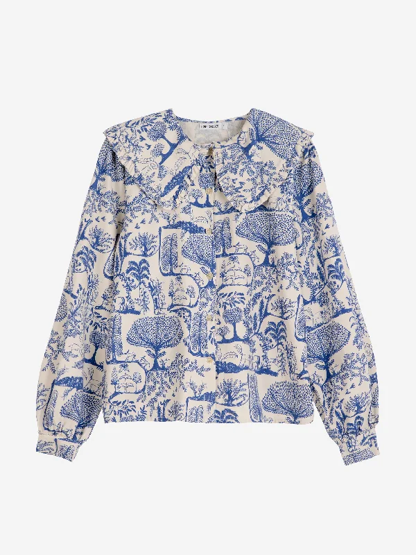 Bobo Choses Wonderland Printed Big Collar Blouse White