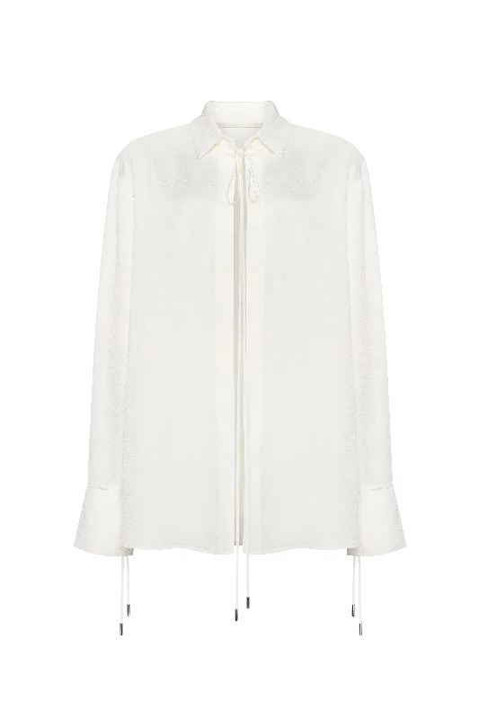 Front-tie satin blouse in white, Xo Xo