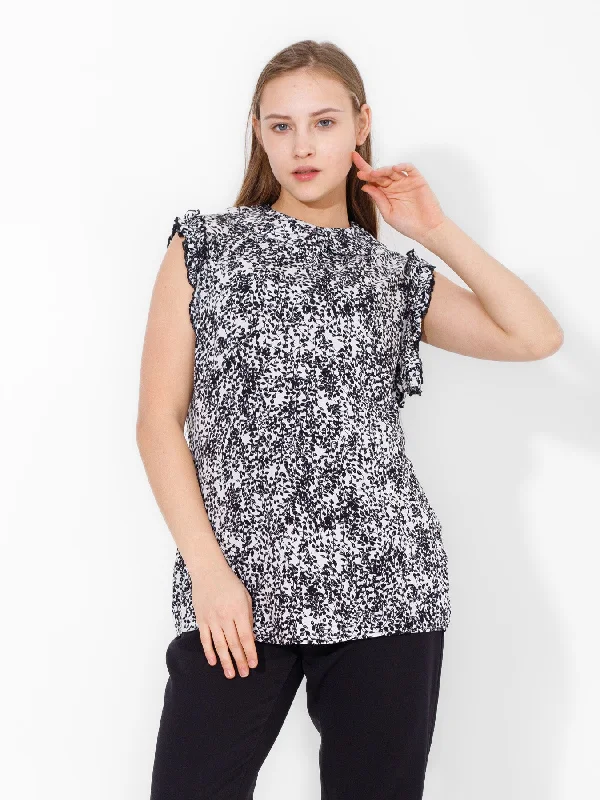 Short Sleeve Soft Printed Blouse (10) - Kava