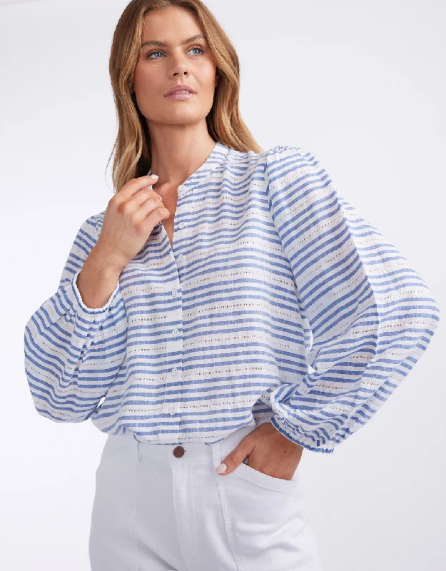 Malibu Blouse - Blue/White Stripe