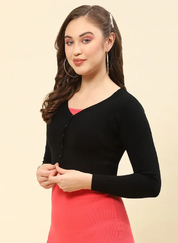 Women Black Solid Blend wool Blouse