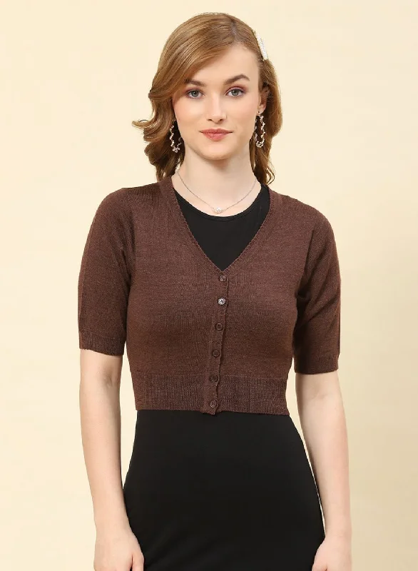 Women Brown Solid Pure wool Blouse