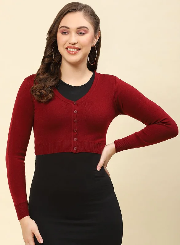 Women Maroon Solid Blend wool Blouse