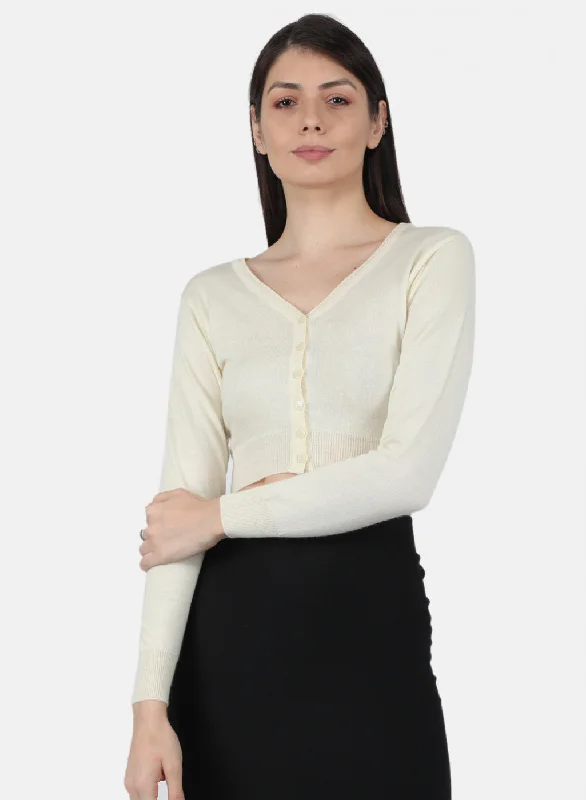 Women Off White Solid Blouse