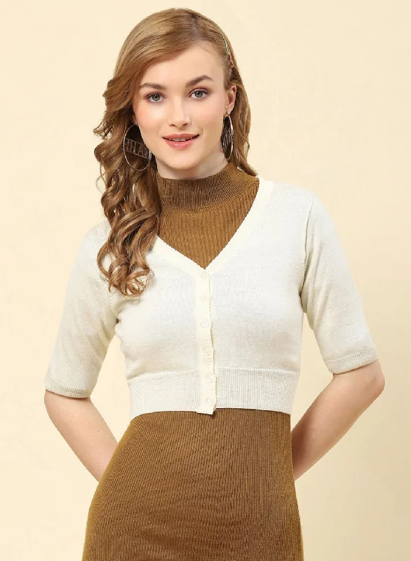 Women Off White Solid Pure wool Blouse