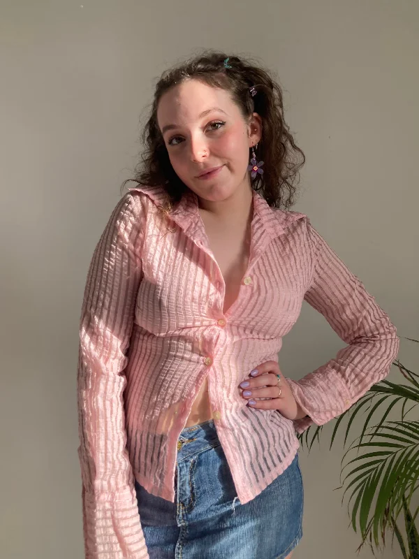 Pink Striped Y2K Blouse Classic Striped Blouse