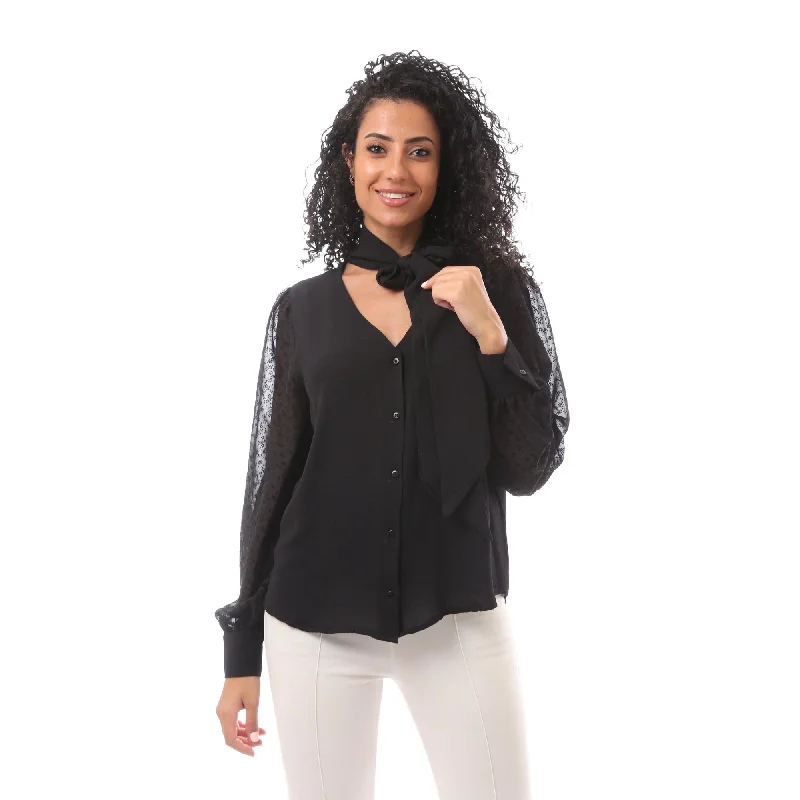 V Neck Blouse With Tie And Sleeves - Merch