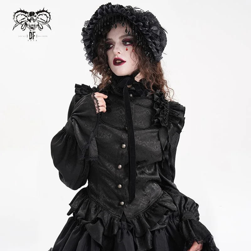 Women's Gothic Ruffled Lace Long Sleeved Blouse