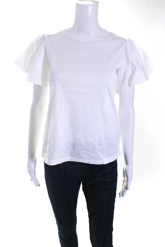 Adeam Womens Ruffle T-Shirt White