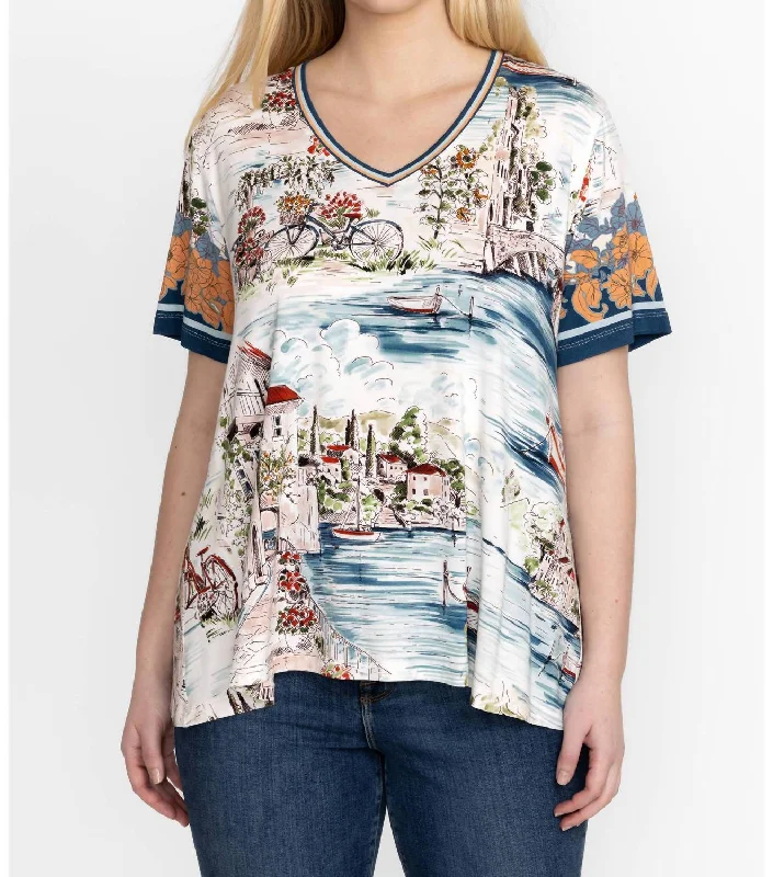 Janie Fav Short Sleeve V-Neck Swing Tee In Vakash