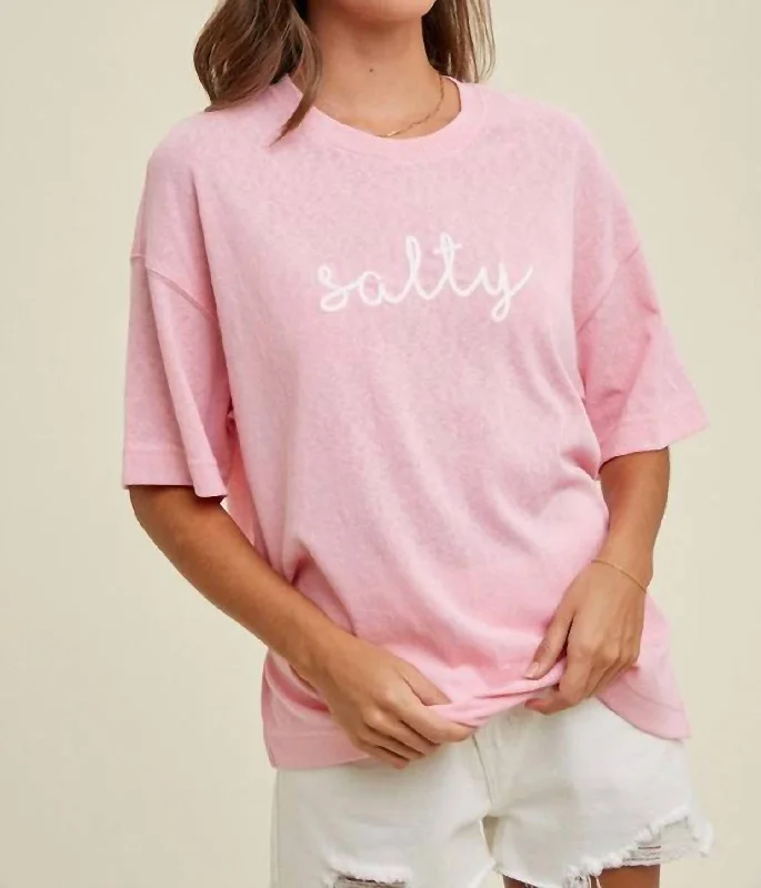 Salty Cursive Tee In Pink