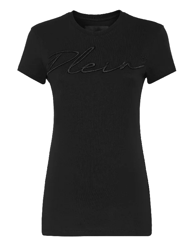 Satin T-shirt Round Neck SS Embroidery Signature