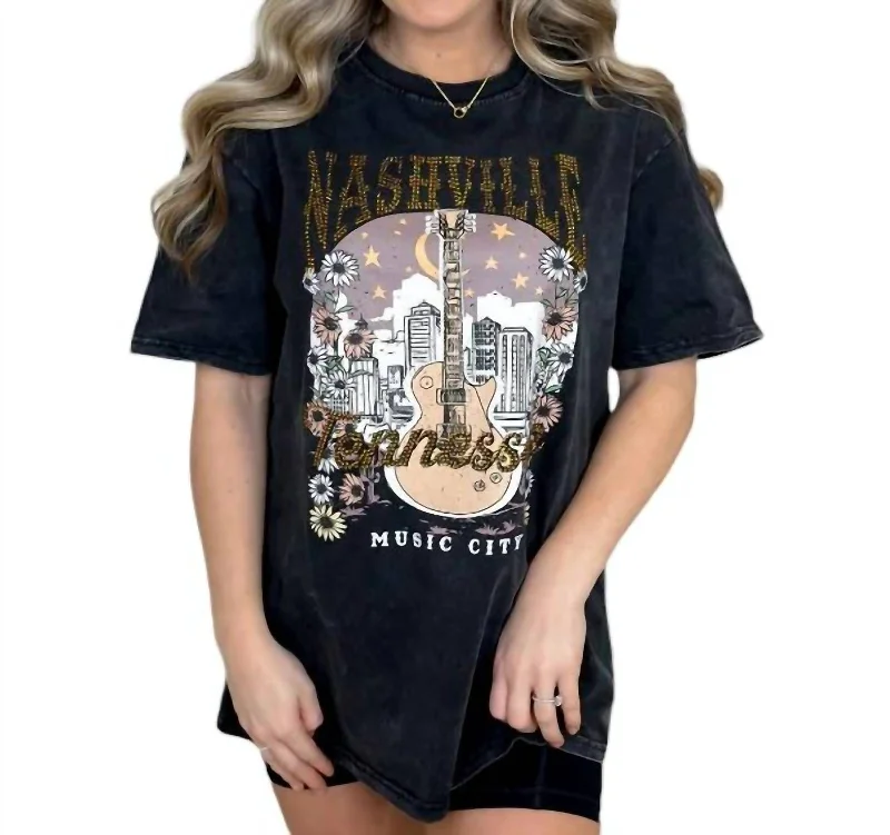 Star Studded Nashville Tee In Washed Black