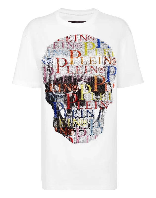 T-shirt Round Neck SS Multicolor Skull with Crystals