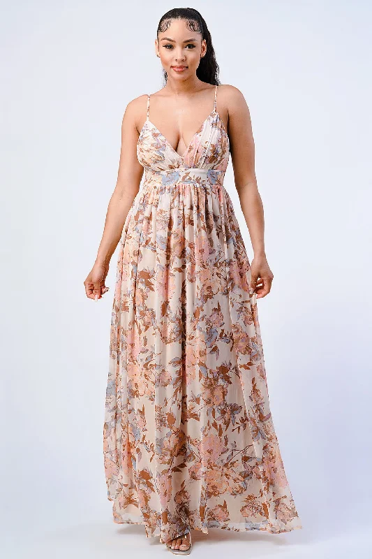 Vintage Chiffon Fit and Flare Maxi Dress in Blush