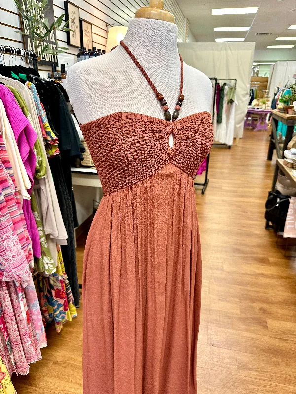 Brown Bead Detail Halter Maxi Dress | Boutique Elise | Hayden