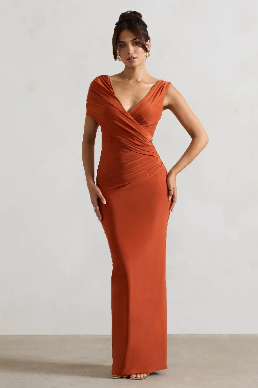 Capella | Rust Asymmetric Wrap Maxi Dress