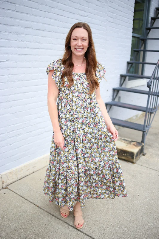 Charcoal Floral Print Maxi Dress | Boutique Elise | Penelope