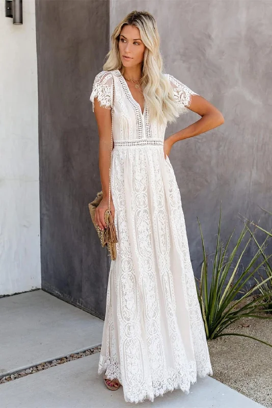 KaleaBoutique Beautiful White Fill Your Heart Lace Maxi Dress