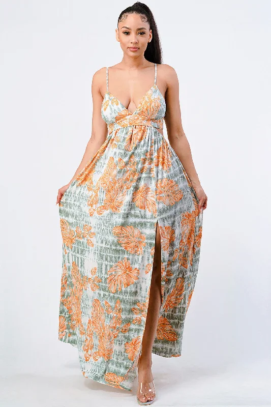 Floral Printed Side Slit Maxi Dress