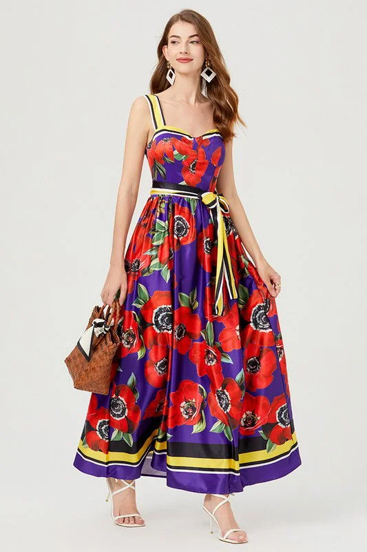 Red Floral Women Fashion Long Maxi Dress