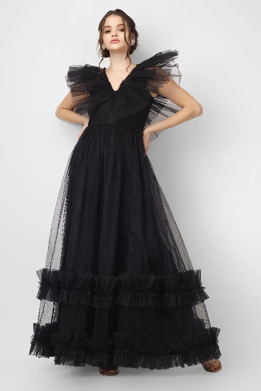 Reina Black Tulle Maxi Dress