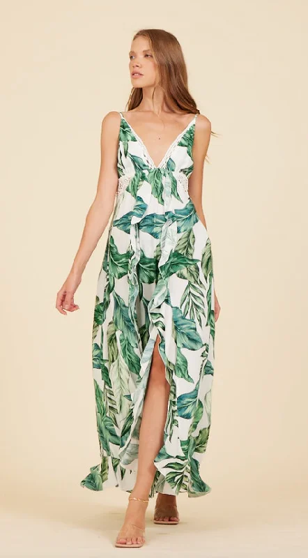 SURF GYPSY PRINTED RAINFOREST LEAF MAXI DRESS