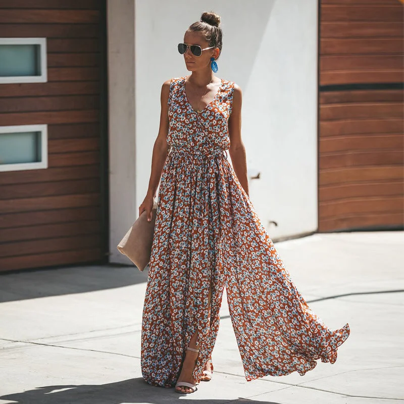 Floral print，Bohemian maxi dress，Boho sundress