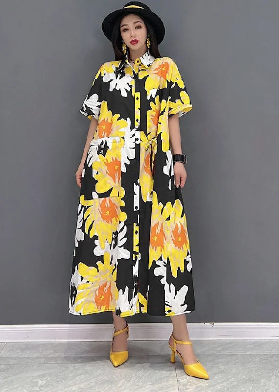 Women Yellow Peter Pan Collar Print Pockets Chiffon Maxi Dress Short Sleeve Cozy Ribbed Maxi Dress Women Yellow Peter Pan Collar Print Pockets Chiffon Maxi Dress Short Sleeve Cozy Ribbed Maxi Dress