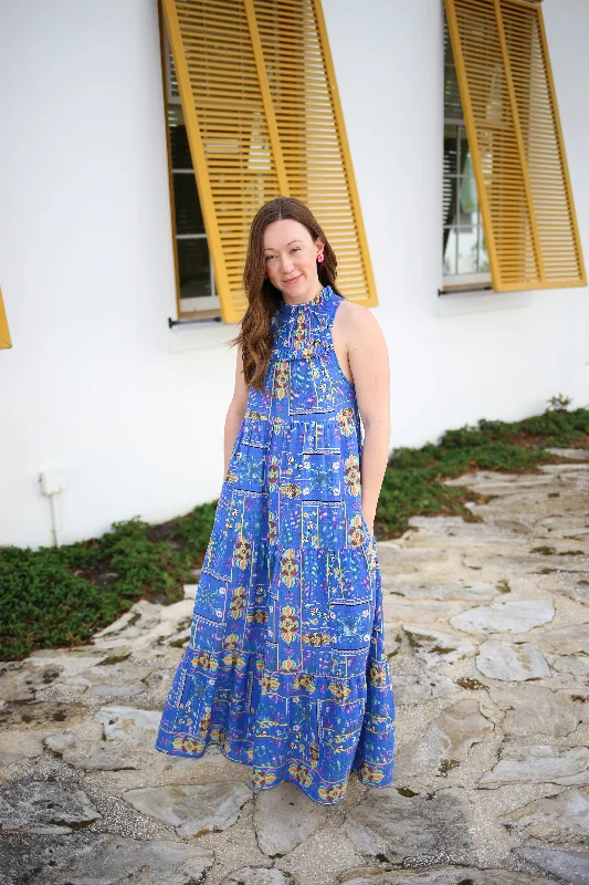 Womens Bright Blue Floral Maxi Dress | Boutique Elise | Shella