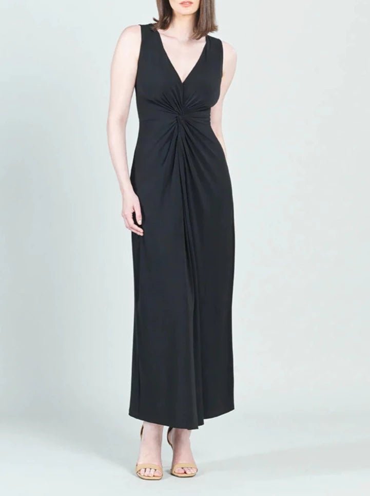 Women's V-Neck Center Slit Black Maxi Dress