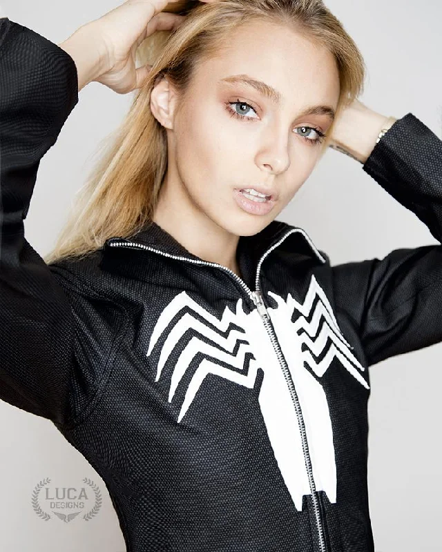 Womens Venom Logo Spiderman Neoprene Windbreaker Jacket Black Faux Fur Jacket Real Fur Jacket Shearling Jacket Womens Venom Logo Spiderman Neoprene Windbreaker Jacket Black Faux Fur Jacket Real Fur Jacket Shearling Jacket