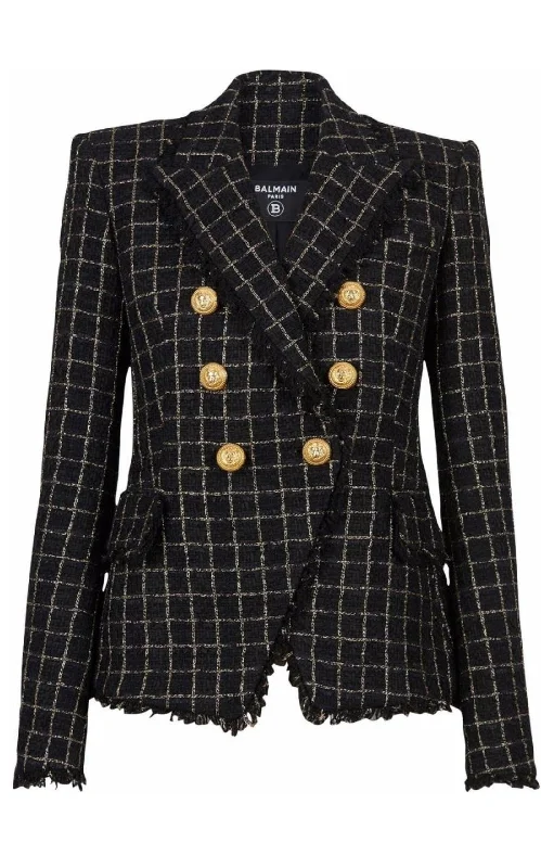 Double-breasted Checked Tweed Jacket