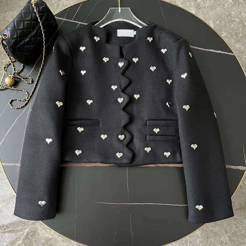 Getadme-Fashion High Street Small Fragrant Love Beading Wool Jacket Coat Fall Winter French Vintage Elegant Short Jackets Women Outwear Knit Fabric Woven Fabric Fleece Fabric Getadme-Fashion High Street Small Fragrant Love Beading Wool Jacket Coat Fall Winter French Vintage Elegant Short Jackets Women Outwear Knit Fabric Woven Fabric Fleece Fabric